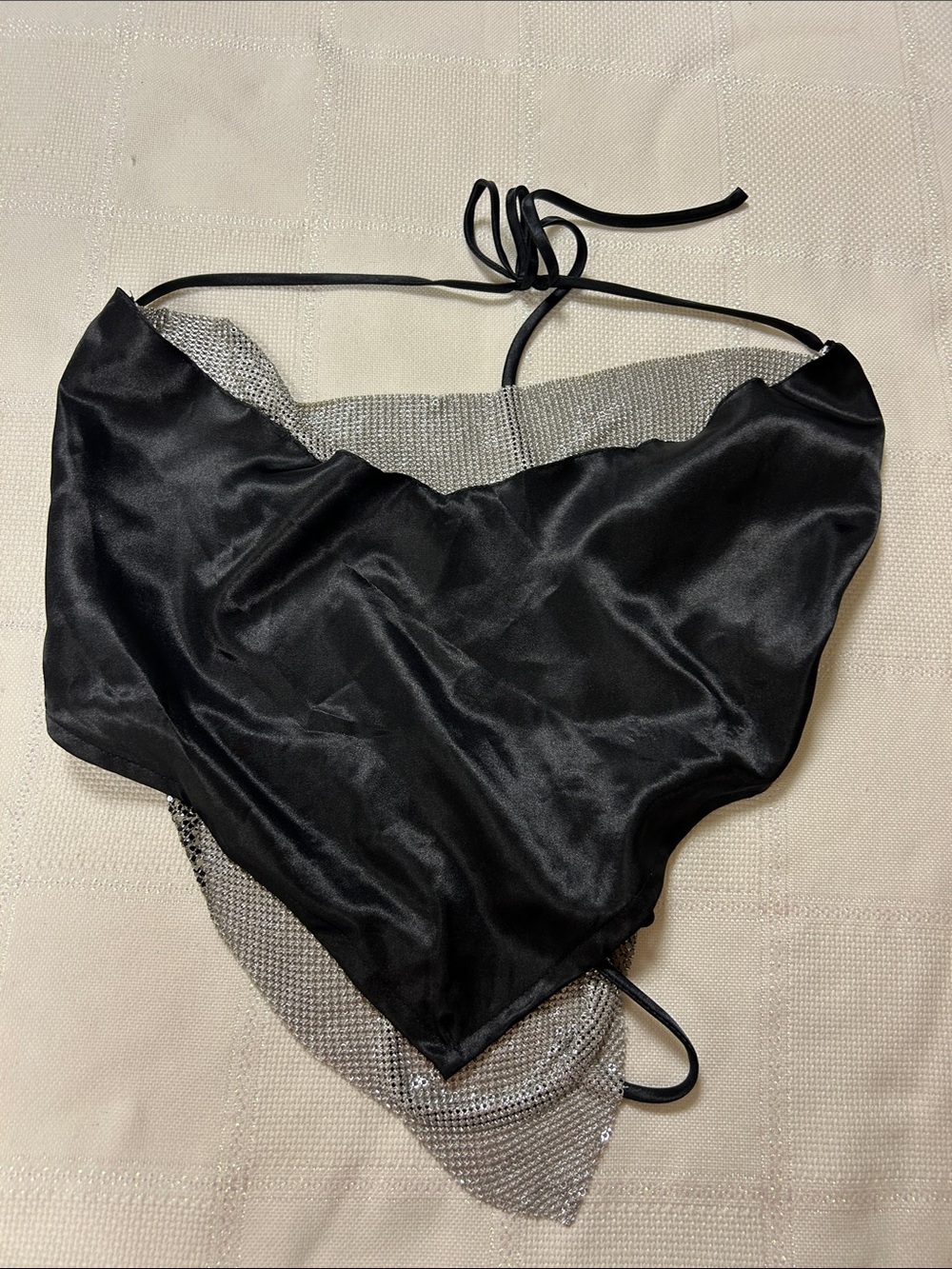 Sequin Halter Scarf Top in snake print Black and Silver image 3